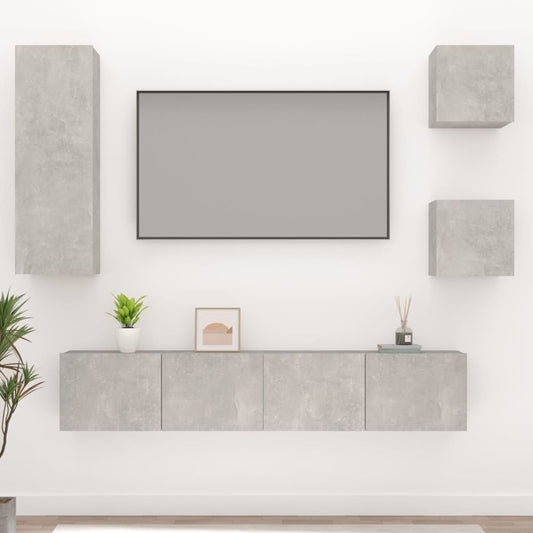 5 Piece TV Cabinet Set Concrete Grey Engineered Wood