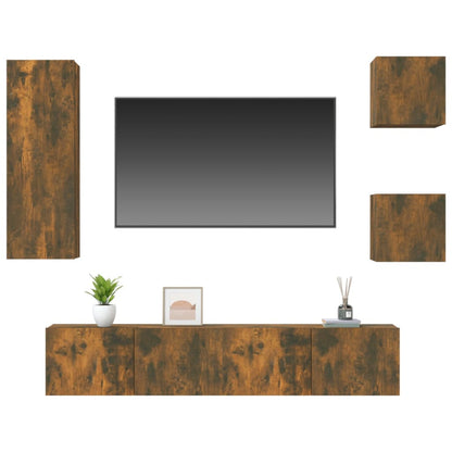 5 Piece TV Cabinet Set Smoked Oak Engineered Wood