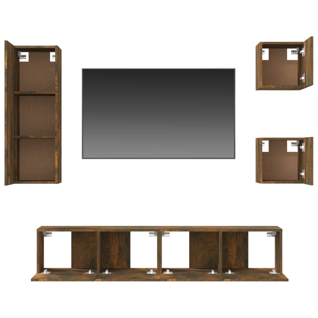 5 Piece TV Cabinet Set Smoked Oak Engineered Wood