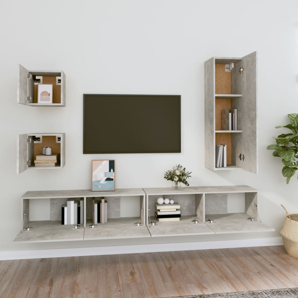 5 Piece TV Cabinet Set Concrete Grey Engineered Wood