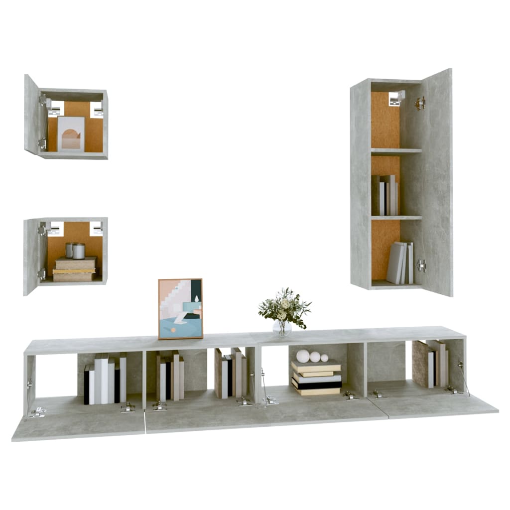 5 Piece TV Cabinet Set Concrete Grey Engineered Wood