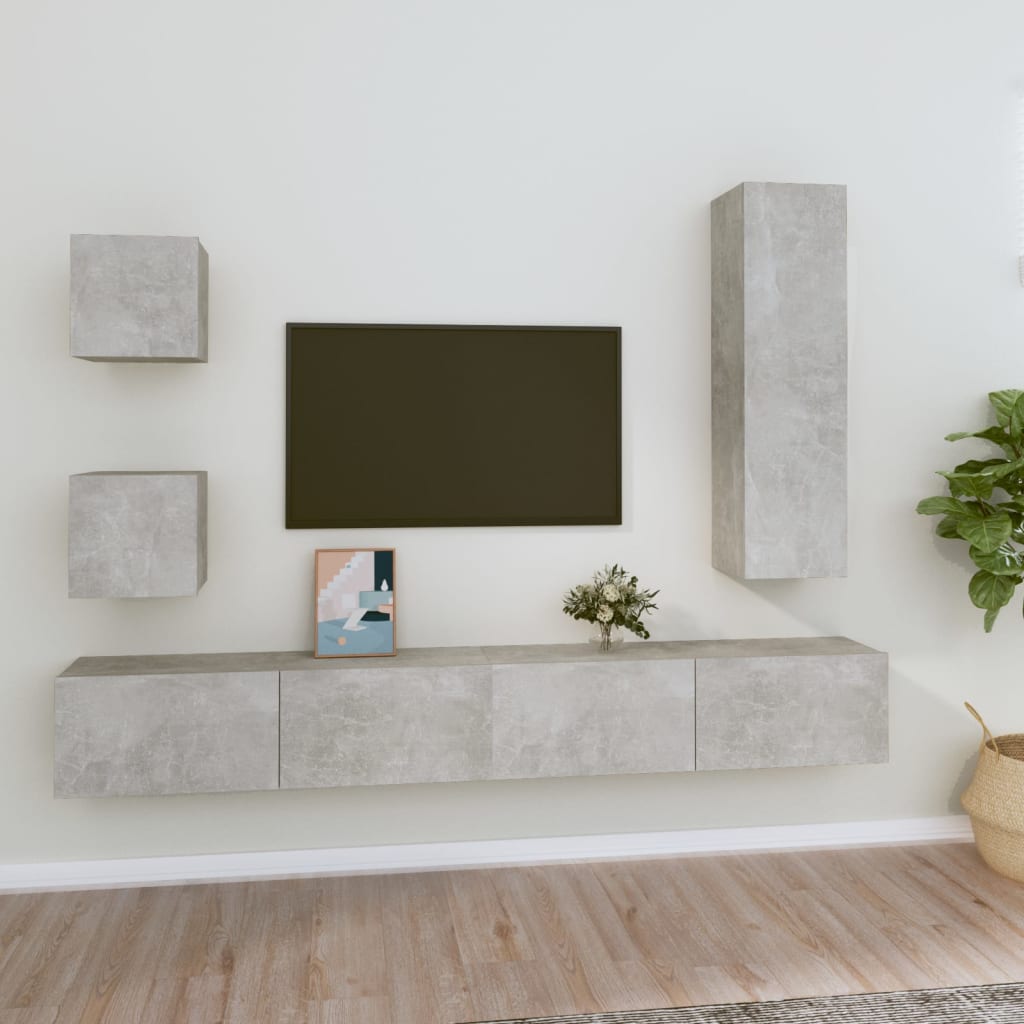 5 Piece TV Cabinet Set Concrete Grey Engineered Wood