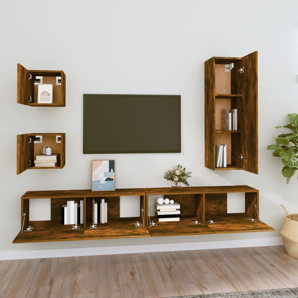 5 Piece TV Cabinet Set Smoked Oak Engineered Wood