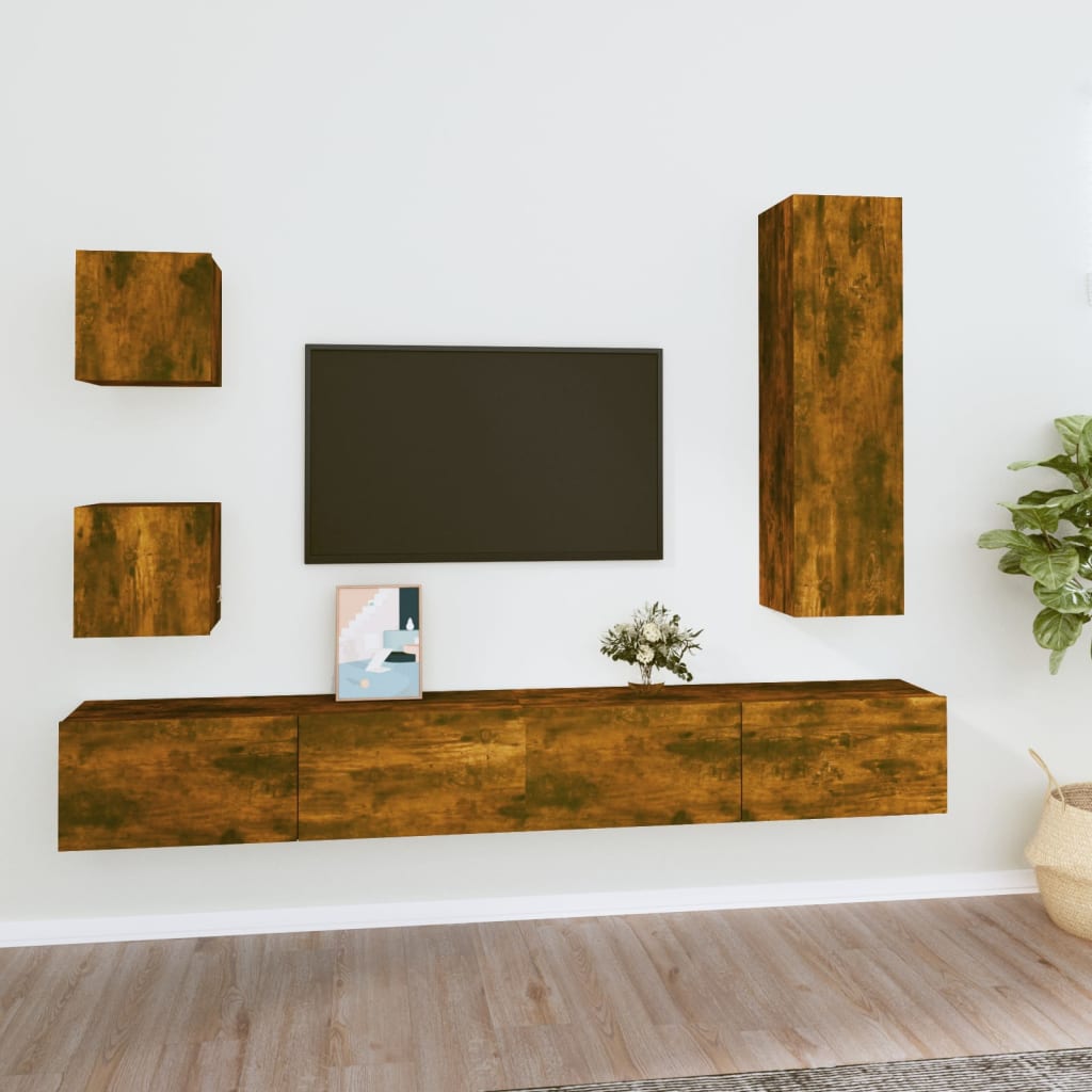 5 Piece TV Cabinet Set Smoked Oak Engineered Wood