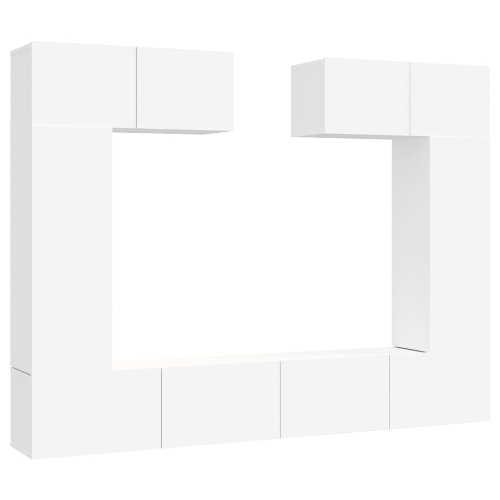 6 Piece TV Cabinet Set White Engineered Wood