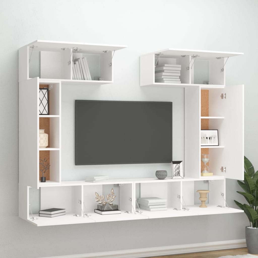 6 Piece TV Cabinet Set White Engineered Wood