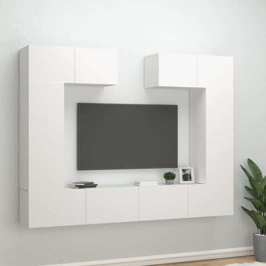 6 Piece TV Cabinet Set White Engineered Wood