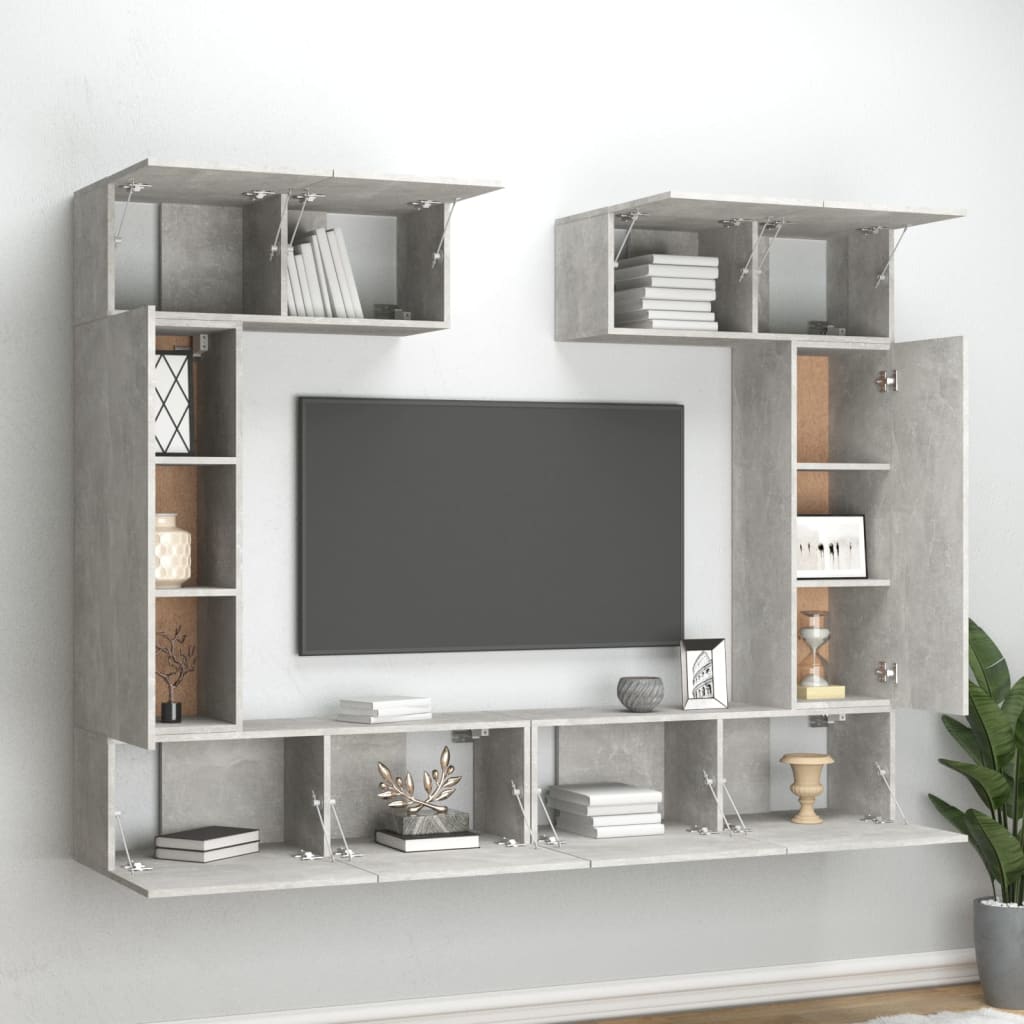 6 Piece TV Cabinet Set Concrete Grey Engineered Wood