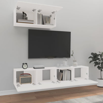 3 Piece TV Cabinet Set White Engineered Wood