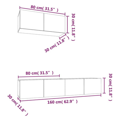 3 Piece TV Cabinet Set White Engineered Wood