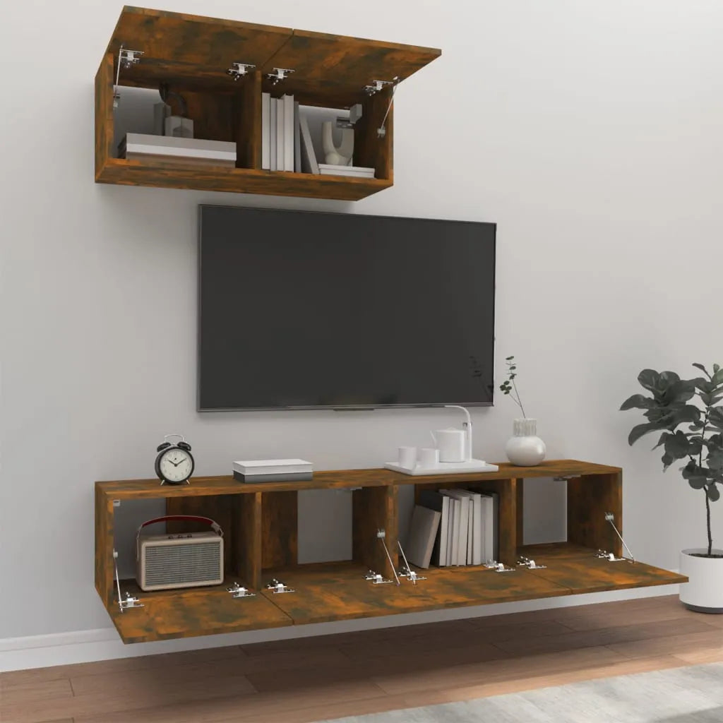 3 Piece TV Cabinet Set Smoked Oak Engineered Wood