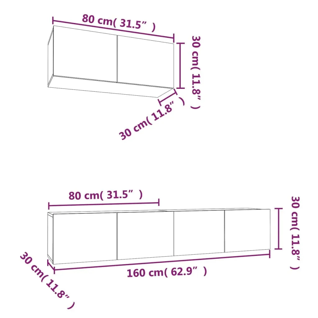 3 Piece TV Cabinet Set Smoked Oak Engineered Wood