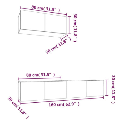 3 Piece TV Cabinet Set Smoked Oak Engineered Wood