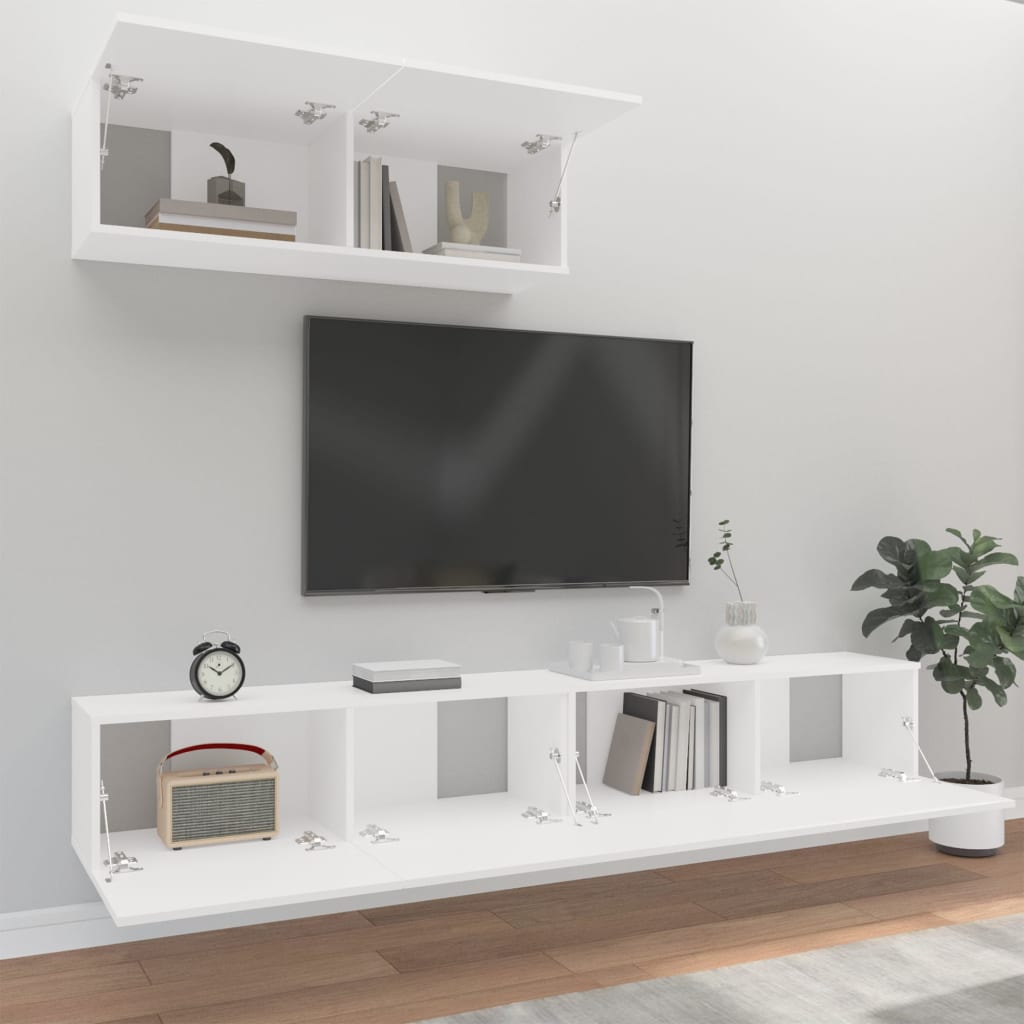 3 Piece TV Cabinet Set White Engineered Wood