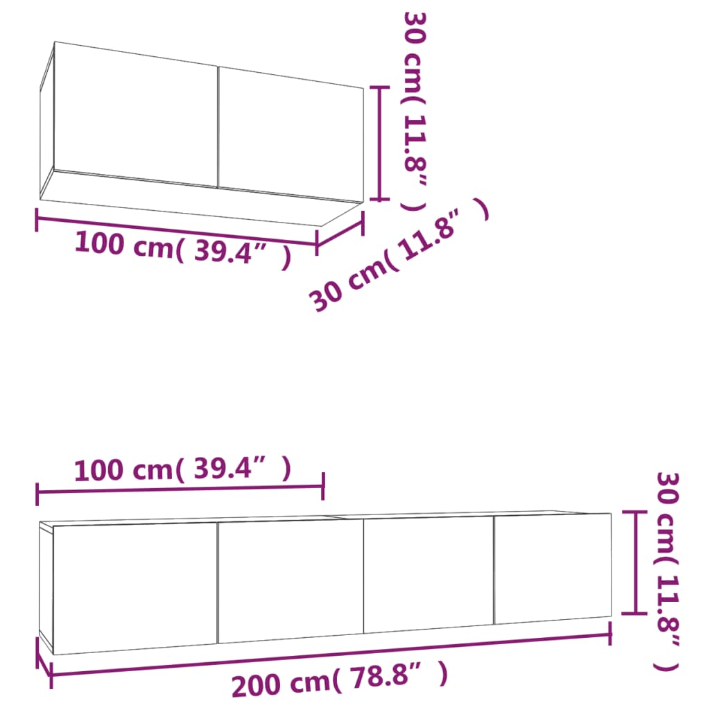 3 Piece TV Cabinet Set White Engineered Wood