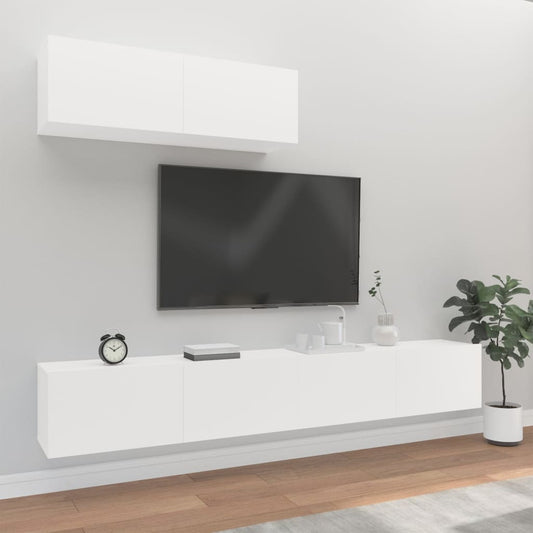 3 Piece TV Cabinet Set White Engineered Wood