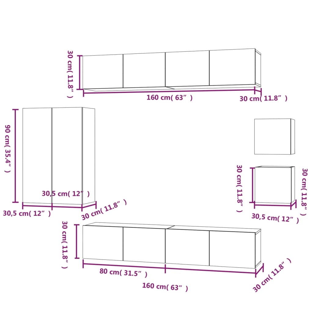 8 Piece TV Cabinet Set Sonoma Oak Engineered Wood