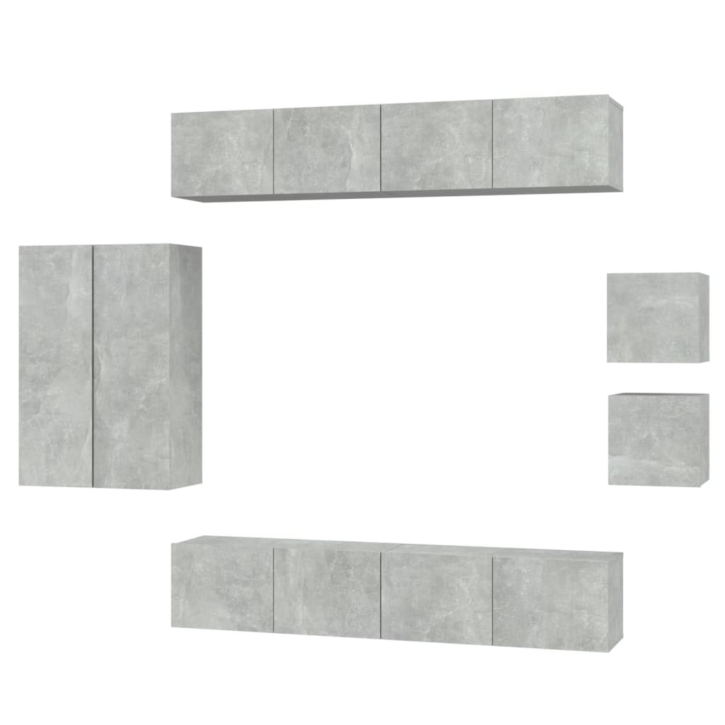 8 Piece TV Cabinet Set Concrete Grey Engineered Wood