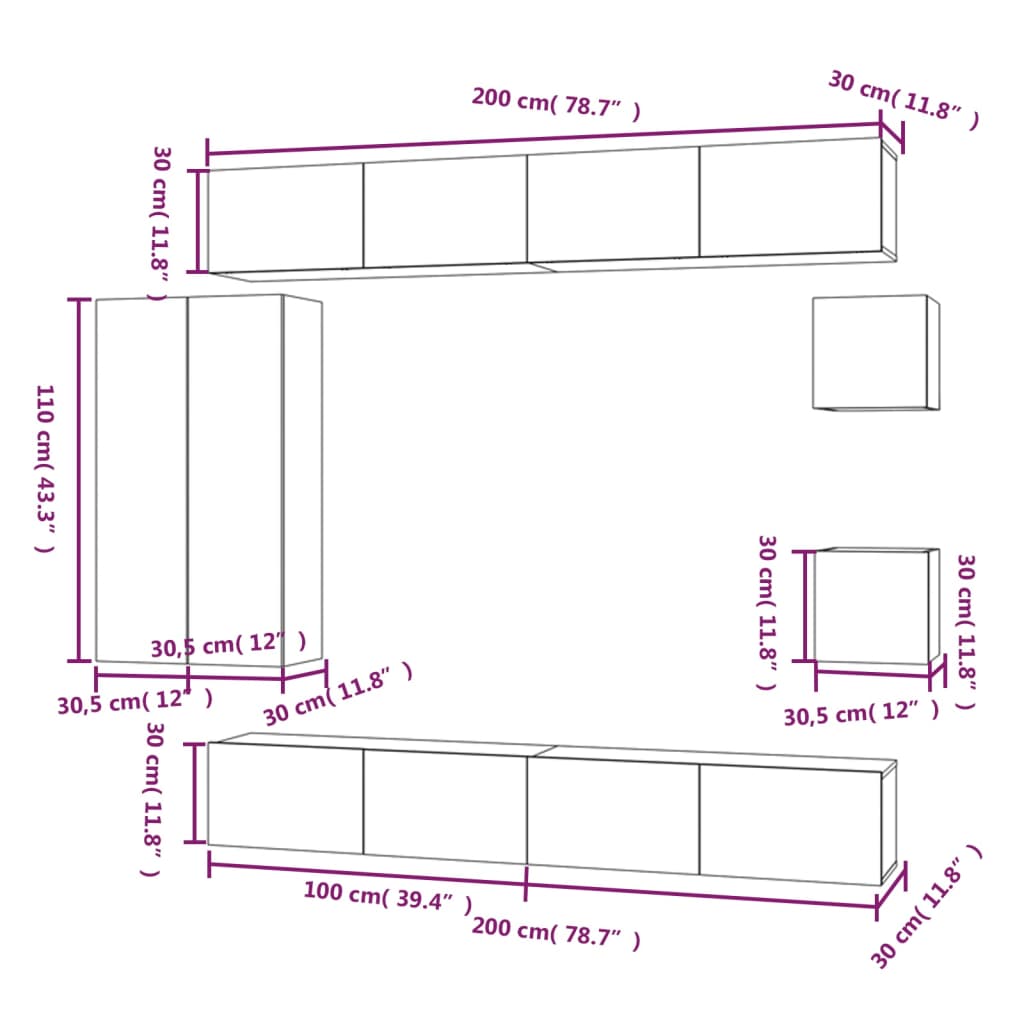 8 Piece TV Cabinet Set Sonoma Oak Engineered Wood