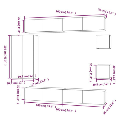 8 Piece TV Cabinet Set Sonoma Oak Engineered Wood