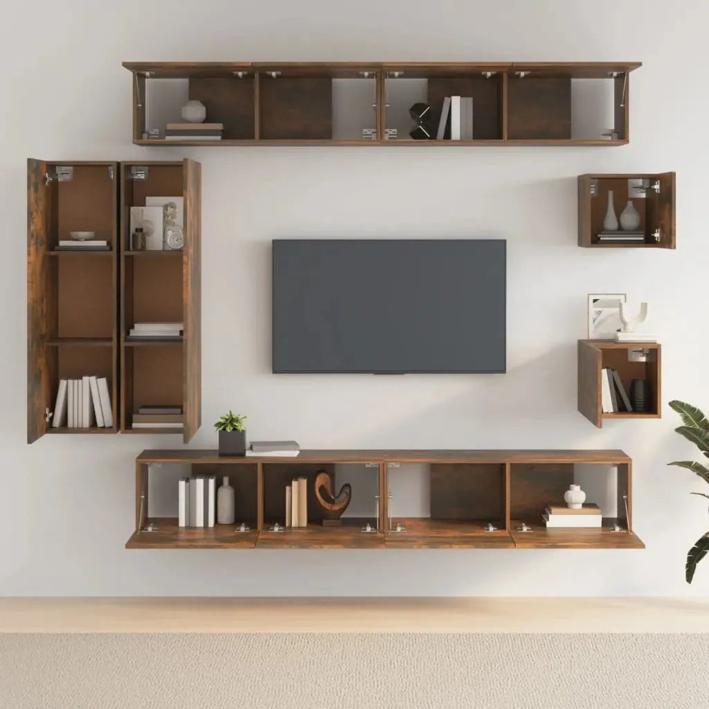 8 Piece TV Cabinet Set Smoked Oak Engineered Wood