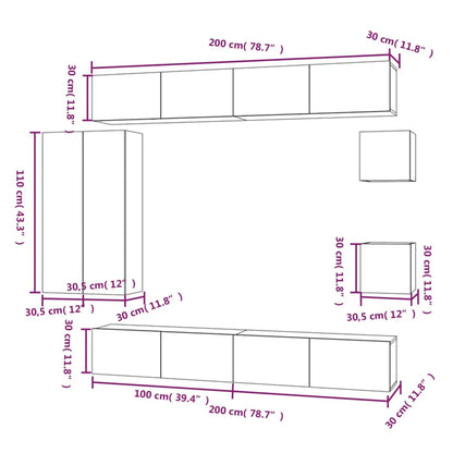 8 Piece TV Cabinet Set Smoked Oak Engineered Wood