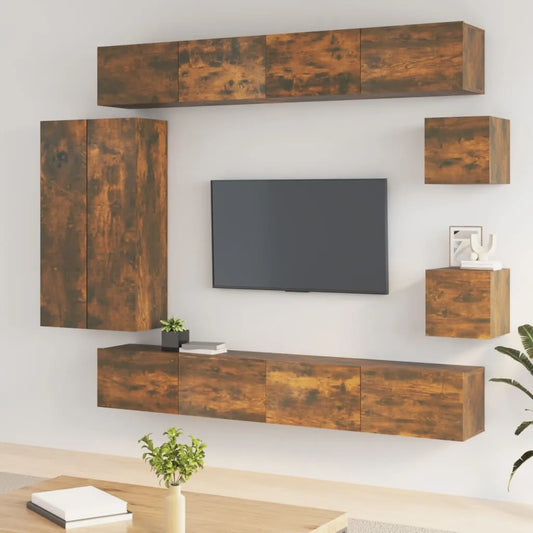 8 Piece TV Cabinet Set Smoked Oak Engineered Wood