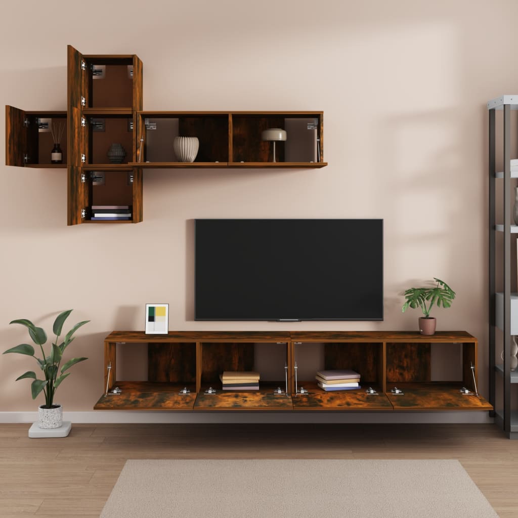 7 Piece TV Cabinet Set Smoked Oak Engineered Wood