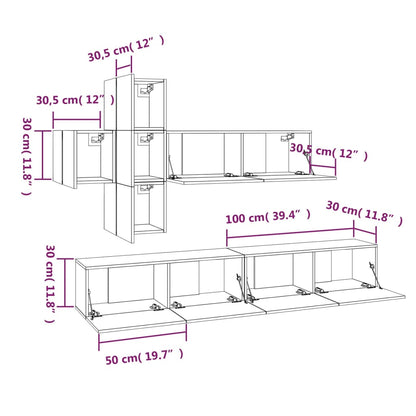 7 Piece TV Cabinet Set Smoked Oak Engineered Wood