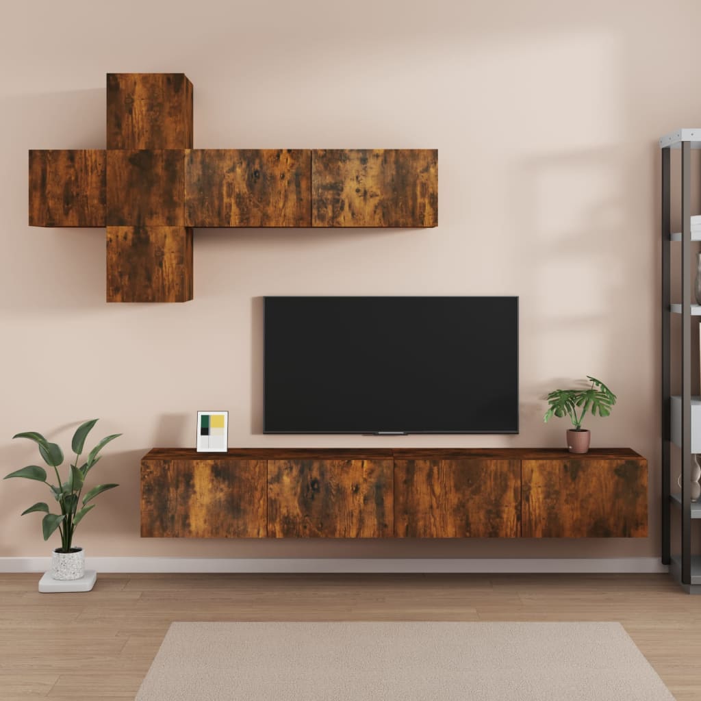 7 Piece TV Cabinet Set Smoked Oak Engineered Wood