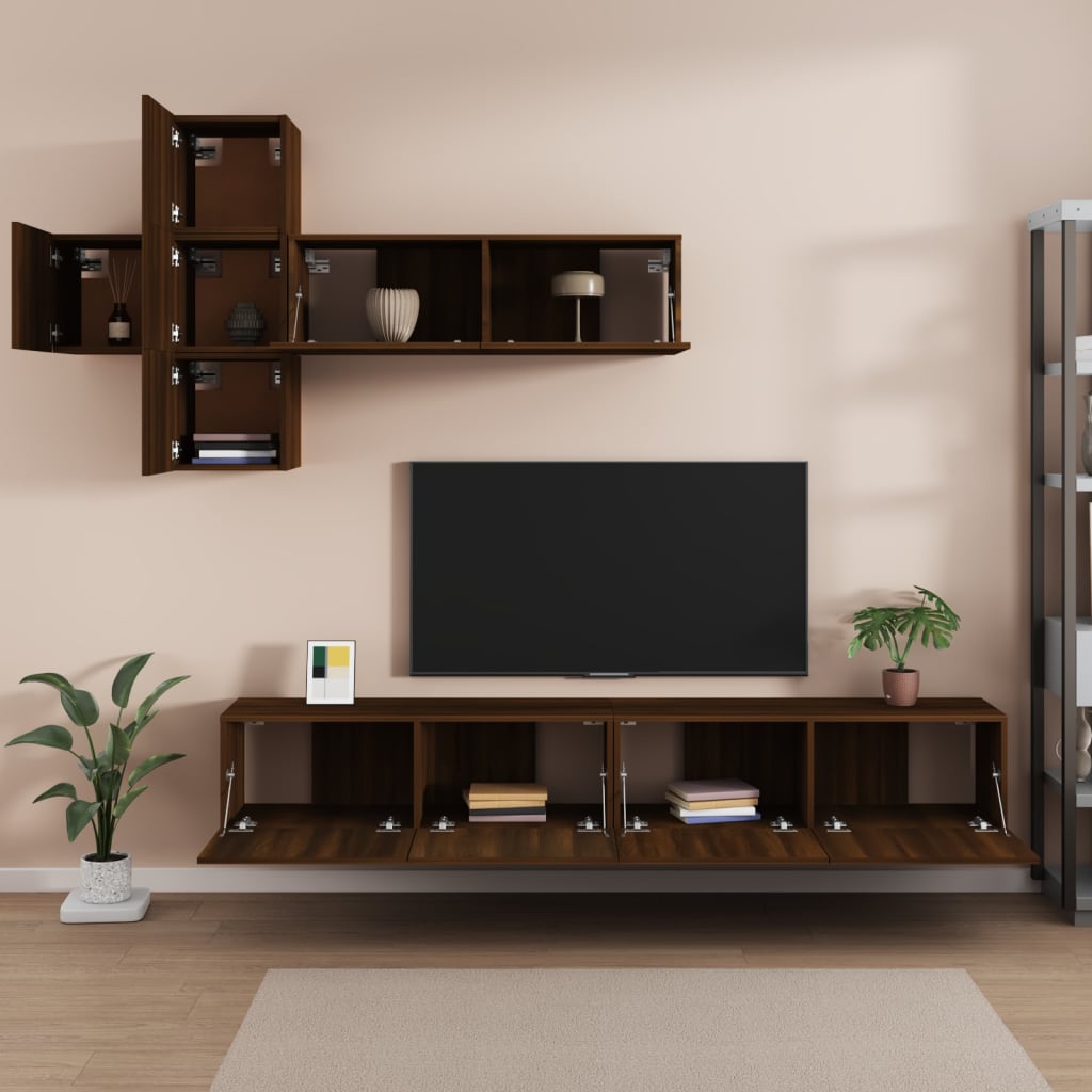 7 Piece TV Cabinet Set Brown Oak Engineered Wood