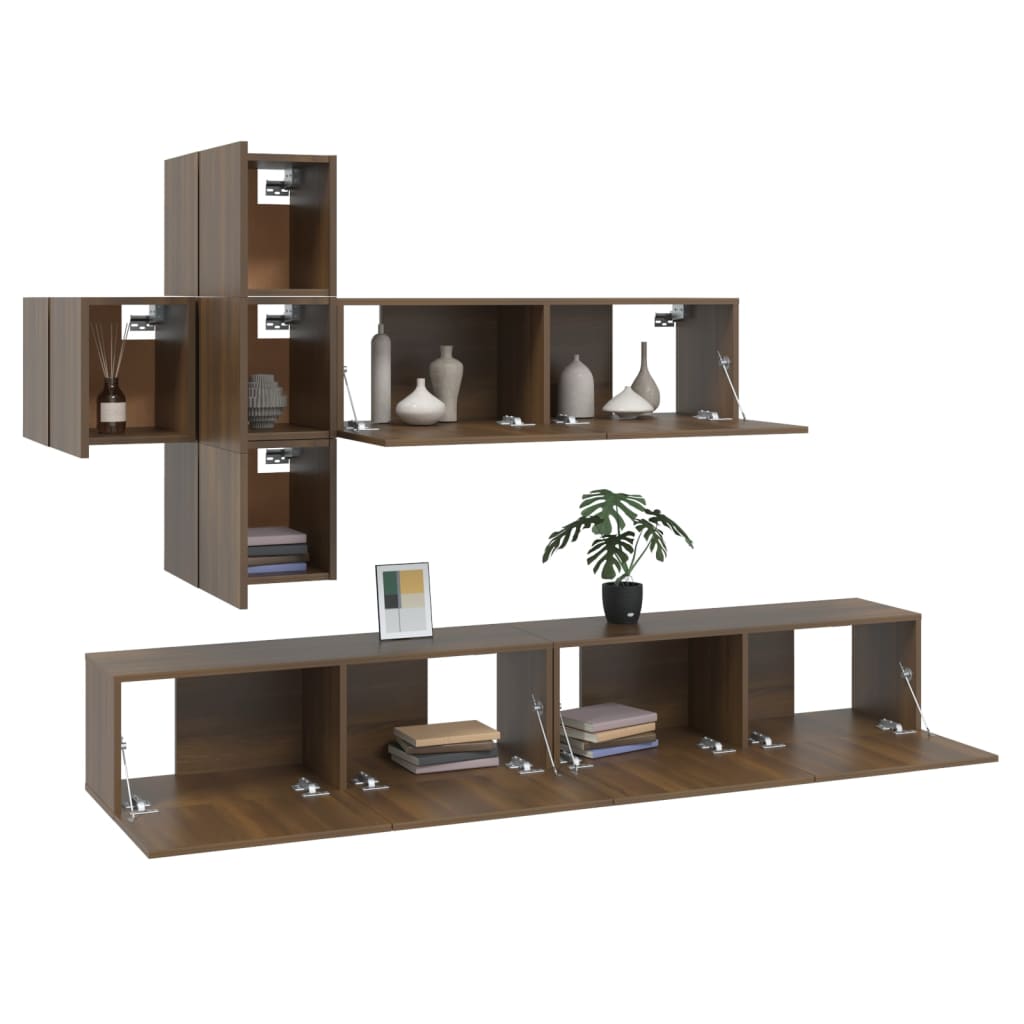 7 Piece TV Cabinet Set Brown Oak Engineered Wood