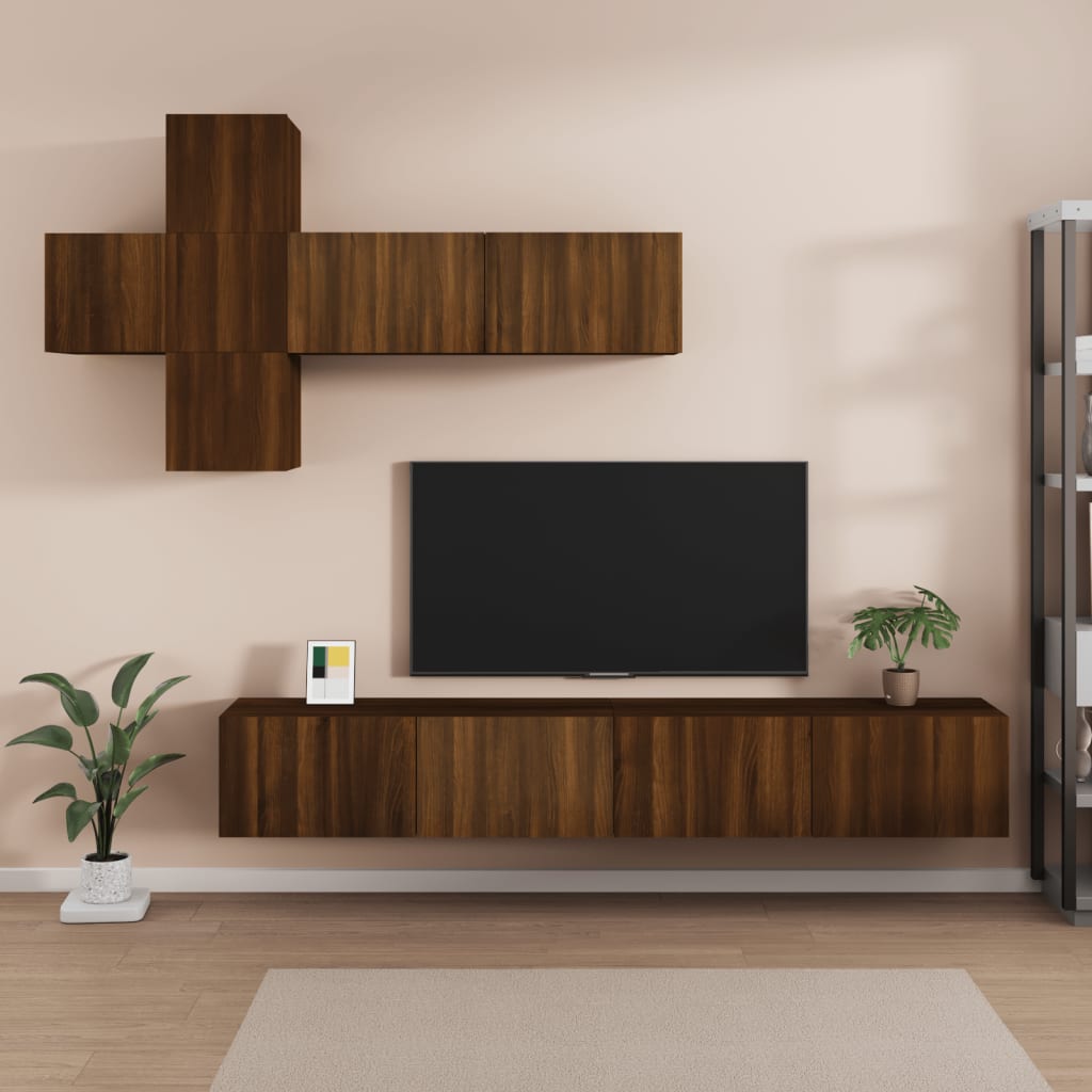 7 Piece TV Cabinet Set Brown Oak Engineered Wood