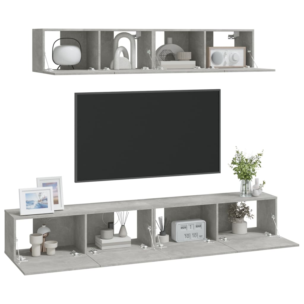 4 Piece TV Cabinet Set Concrete Grey Engineered Wood