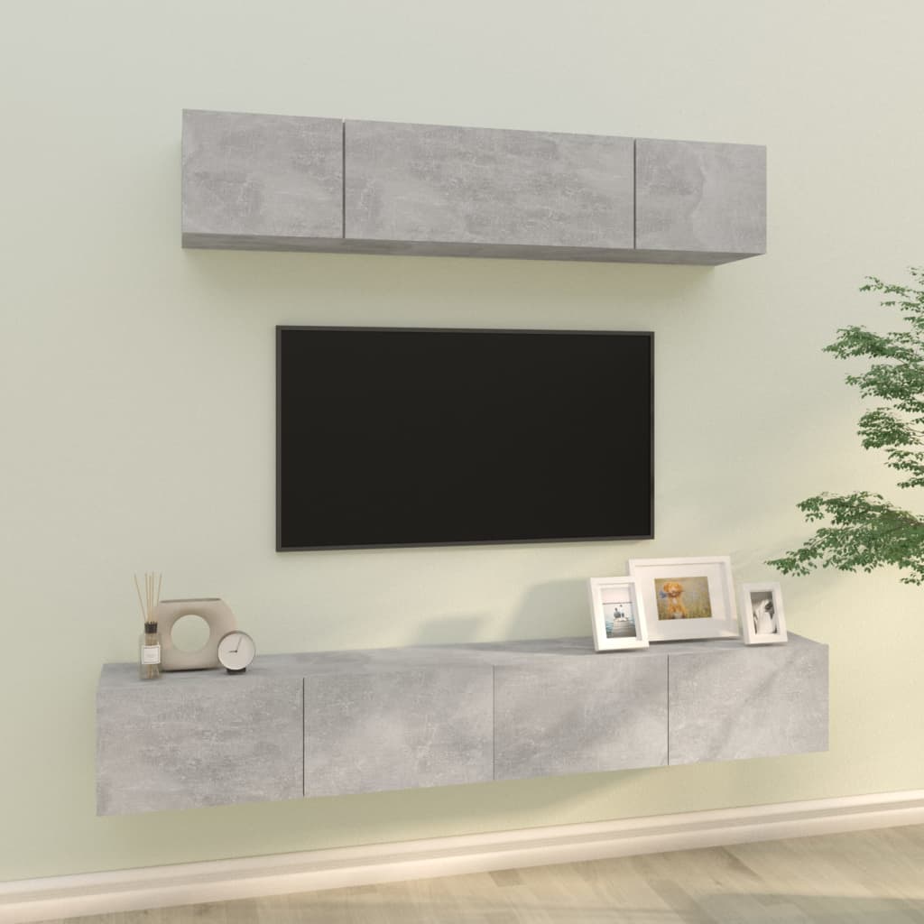 4 Piece TV Cabinet Set Concrete Grey Engineered Wood