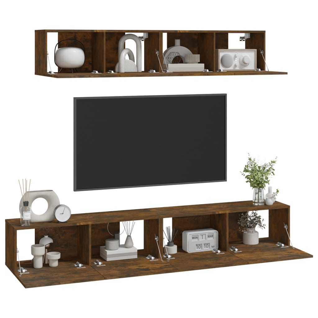 4 Piece TV Cabinet Set Smoked Oak Engineered Wood