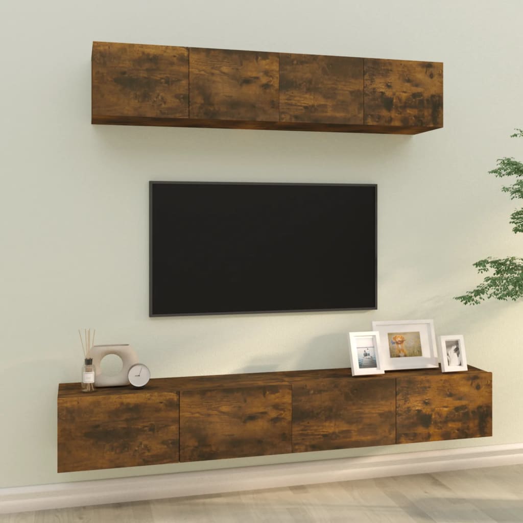 4 Piece TV Cabinet Set Smoked Oak Engineered Wood