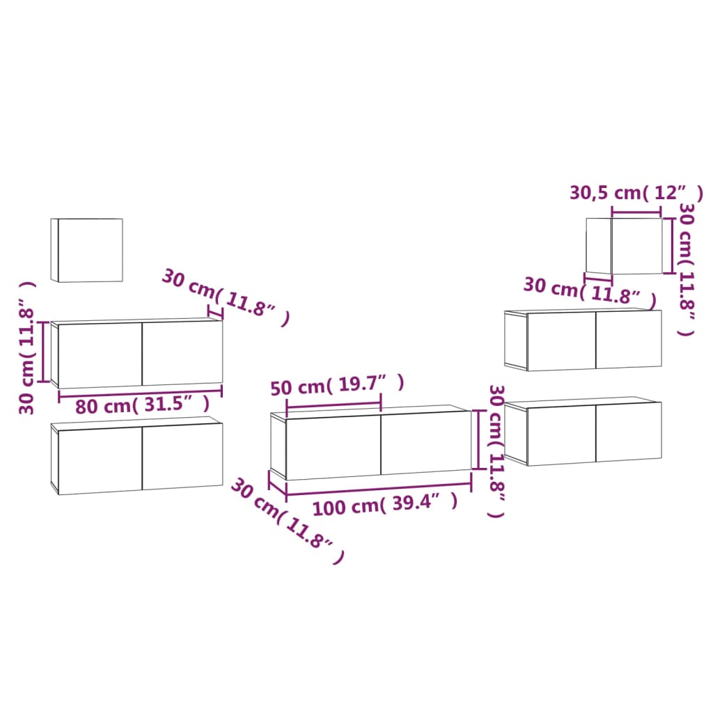 7 Piece TV Cabinet Set Sonoma Oak Engineered Wood