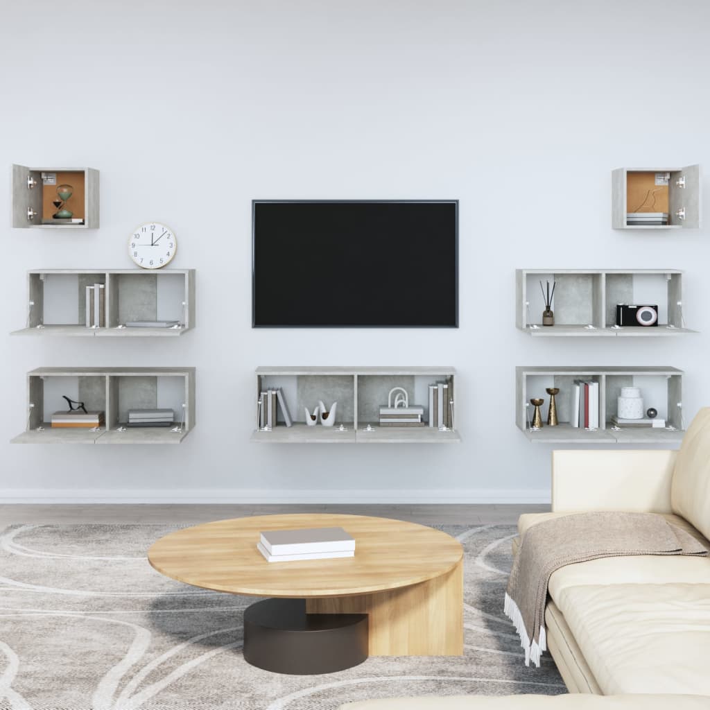 7 Piece TV Cabinet Set Concrete Grey Engineered Wood