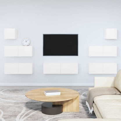 7 Piece TV Cabinet Set High Gloss White Engineered Wood