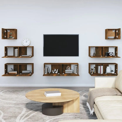 7 Piece TV Cabinet Set Smoked Oak Engineered Wood