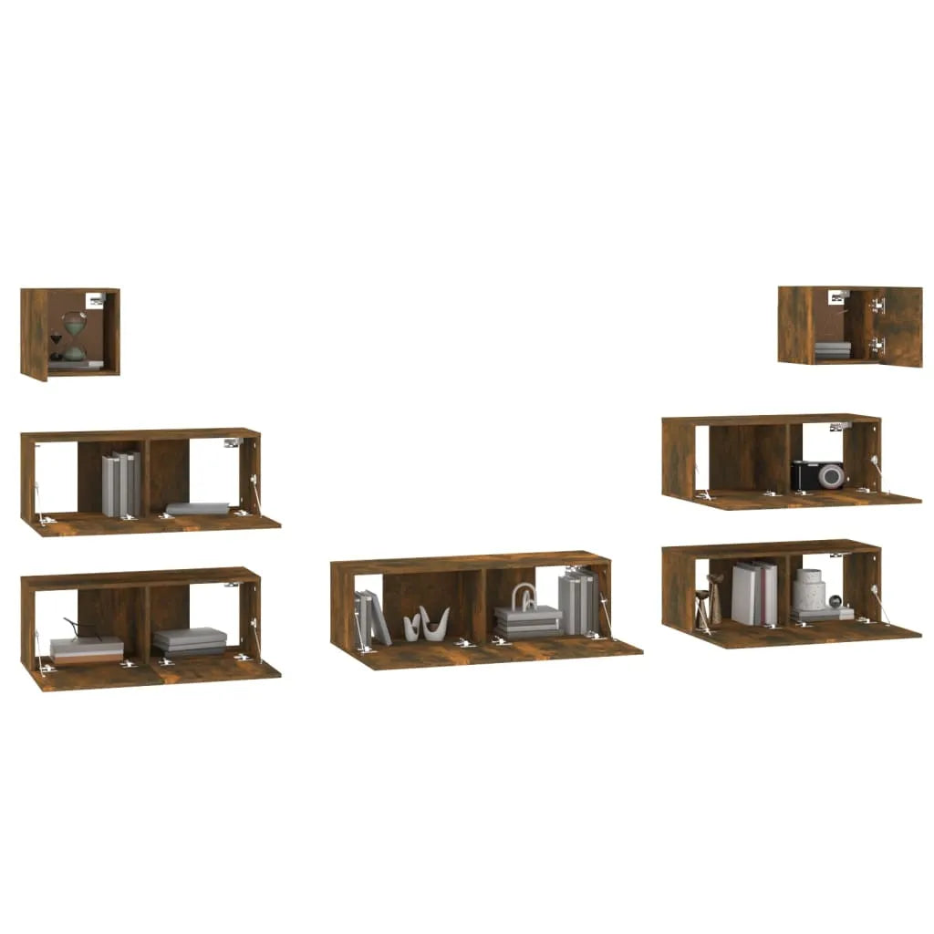 7 Piece TV Cabinet Set Smoked Oak Engineered Wood