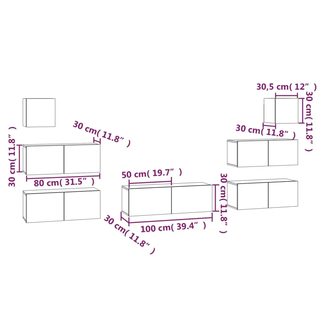 7 Piece TV Cabinet Set Smoked Oak Engineered Wood