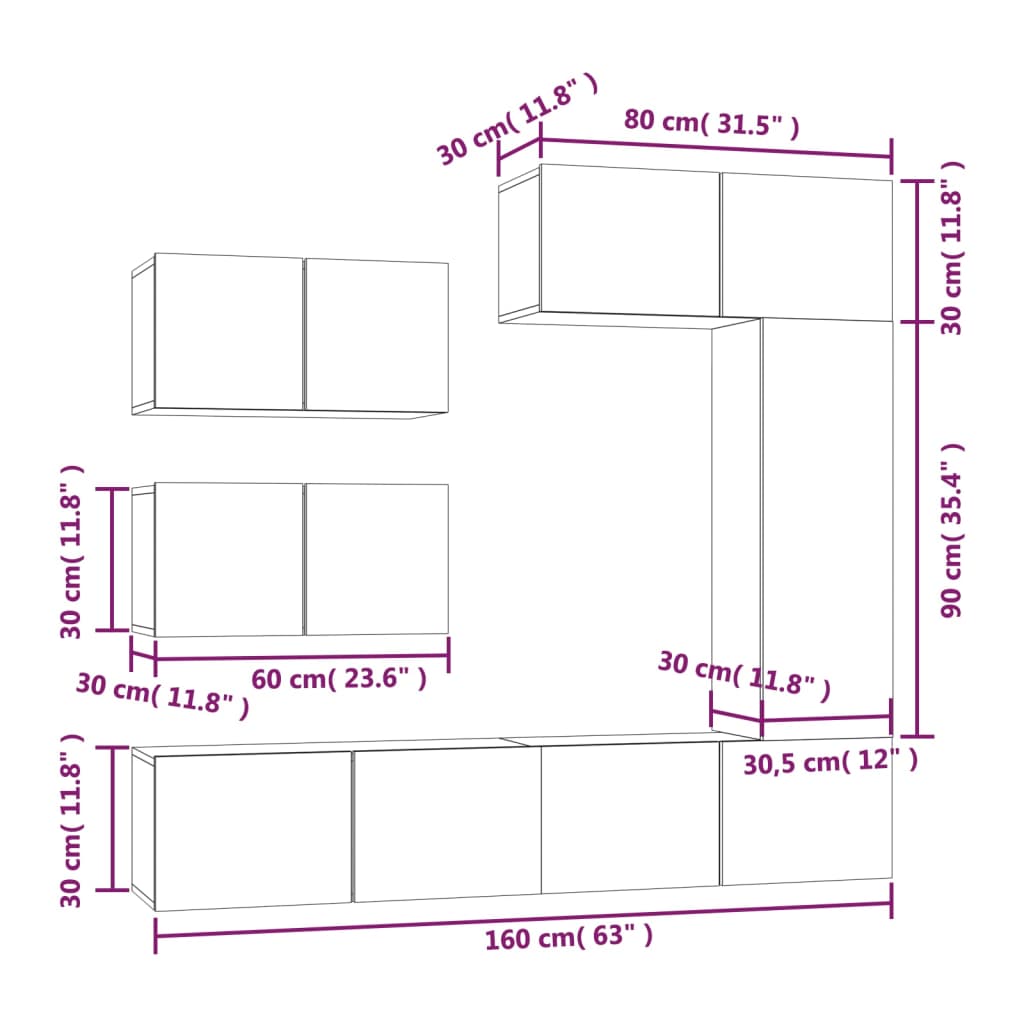 6 Piece TV Cabinet Set Concrete Grey Engineered Wood