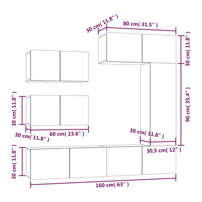 6 Piece TV Cabinet Set Concrete Grey Engineered Wood