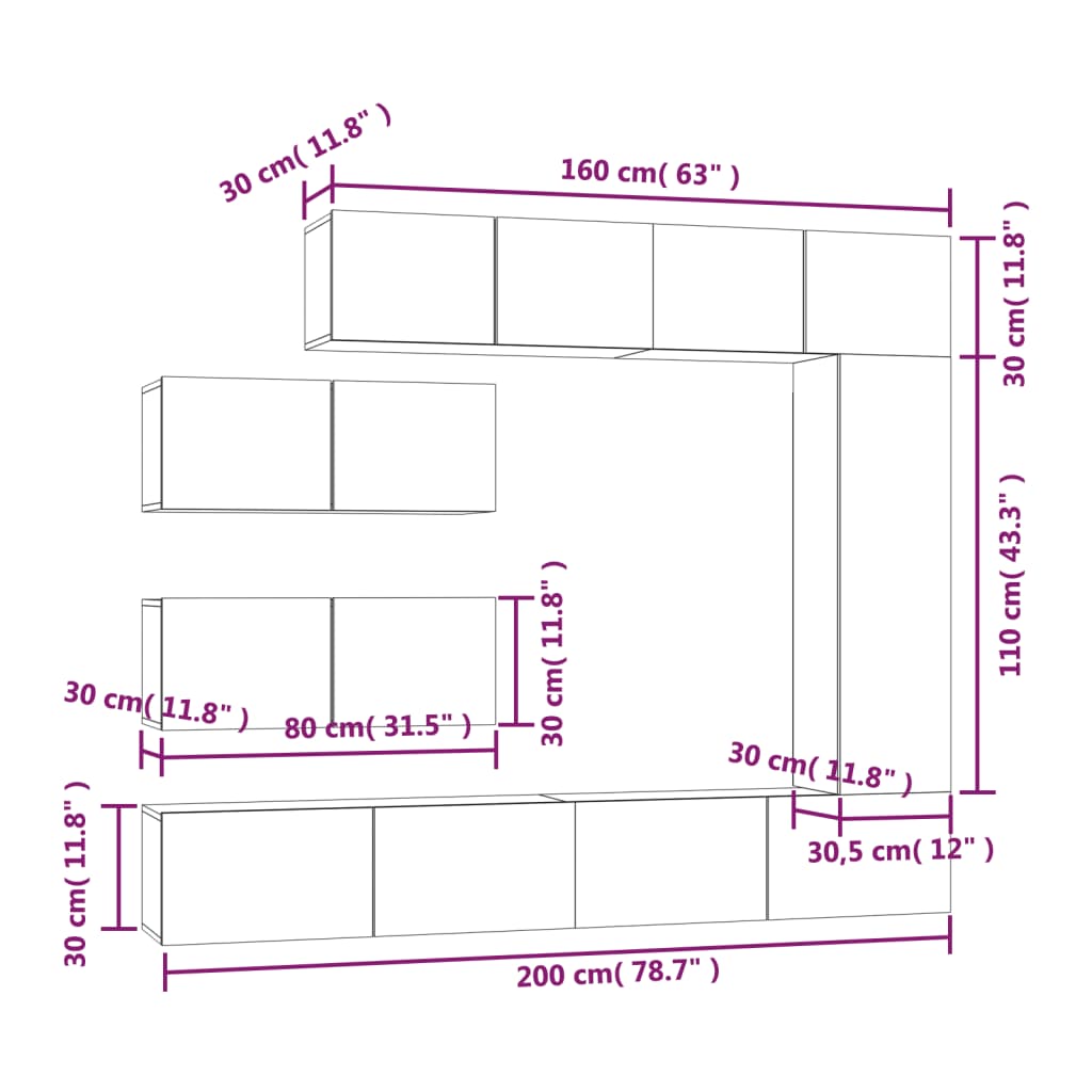 7 Piece TV Cabinet Set Sonoma Oak Engineered Wood