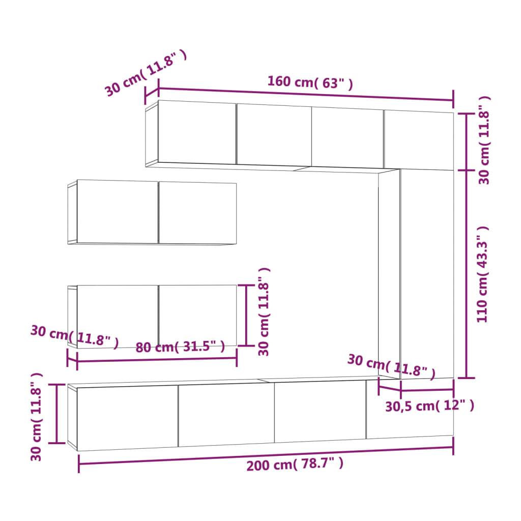 7 Piece TV Cabinet Set Smoked Oak Engineered Wood