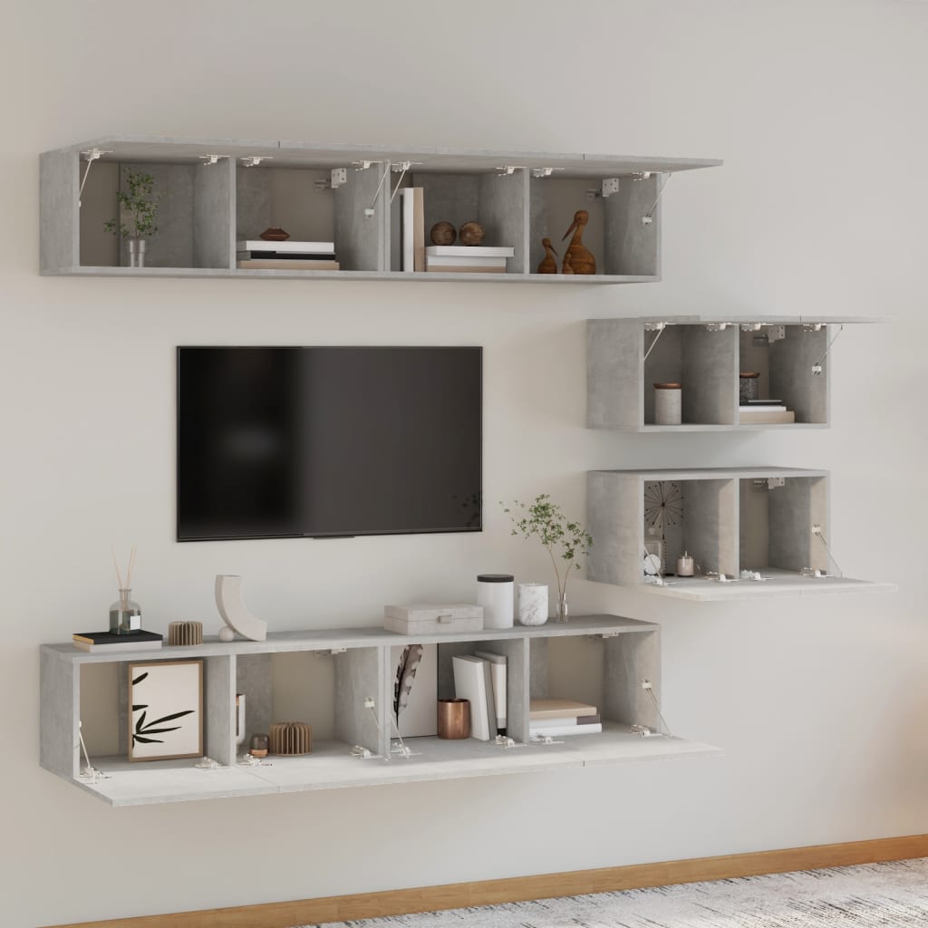 6 Piece TV Cabinet Set Concrete Grey Engineered Wood