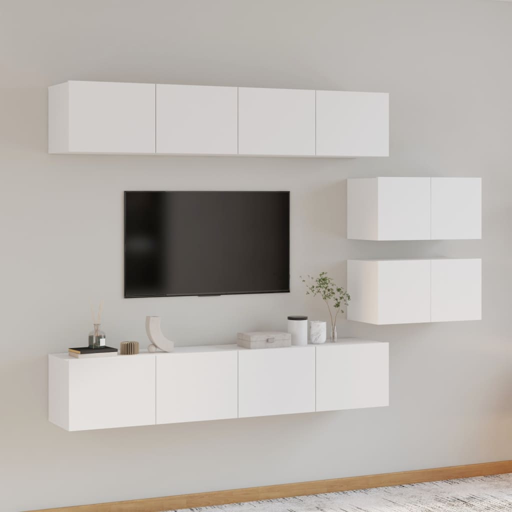 4 Piece TV Cabinet Set High Gloss White Engineered Wood