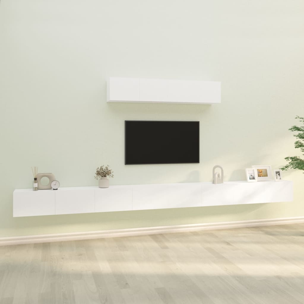 4 Piece TV Cabinet Set White Engineered Wood